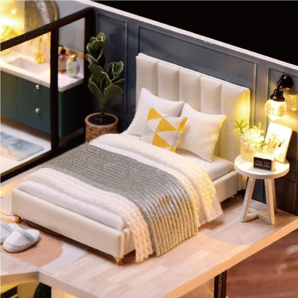 Cutebee DIY Dukkehus Sæt Træ Dukkehuse Miniature Dukkehus Møbelsæt Med LED Legetøj Til Børn Fødselsdagsgave L32 TD35A