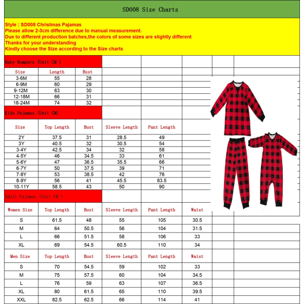 Julpyjamas Matchande familjepyjamasstil Förälder-barn kostym Höst och vinter Dam lösa hemkläder Pyjamas Dam SD009 婴儿12M-18M