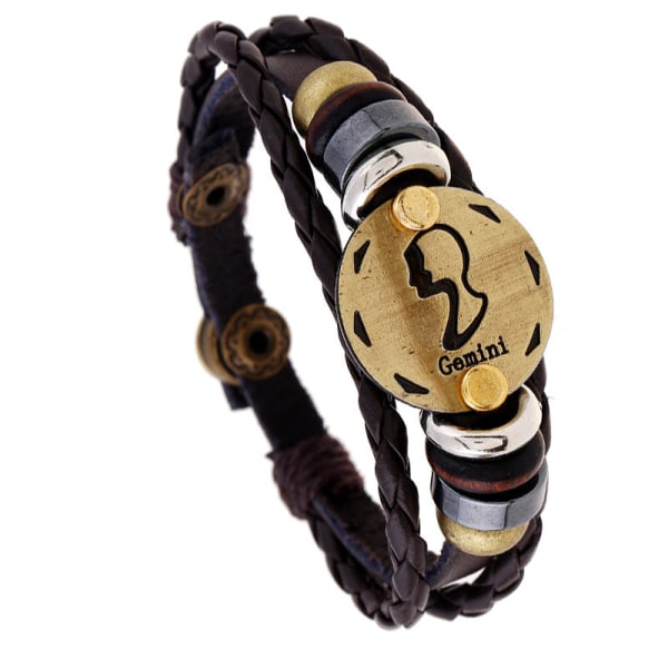 Ornament Pärlarmband 12 Stjärntecken Nötskinn Läderarmband Personliga Födelsedagspresenter Vävt Justerbart Trendigt Läderarmband Leo