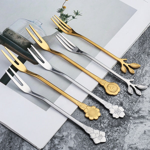 Q Ruostumattomasta teräksestä valmistettu luova hedelmähaarukka Kaksipiikkinen haarukka Jälkiruokahaarukka Kotitalous Hedelmä hammastikku Kakkuhaarukka Natural Platycodon grandiflorum fork