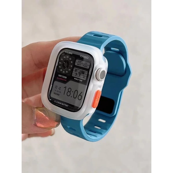 Klockarmband för Apple Watch iWatch S10-42mm himmelsblå + transparent skal