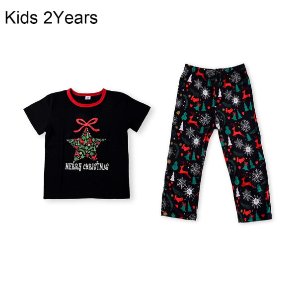 Julpyjamas Matchande familjepyjamas Förälder-barn Set Bär kortärmad T-shirt Byxor Snow Elk Nattkläder med tryck Kids 6-7Y