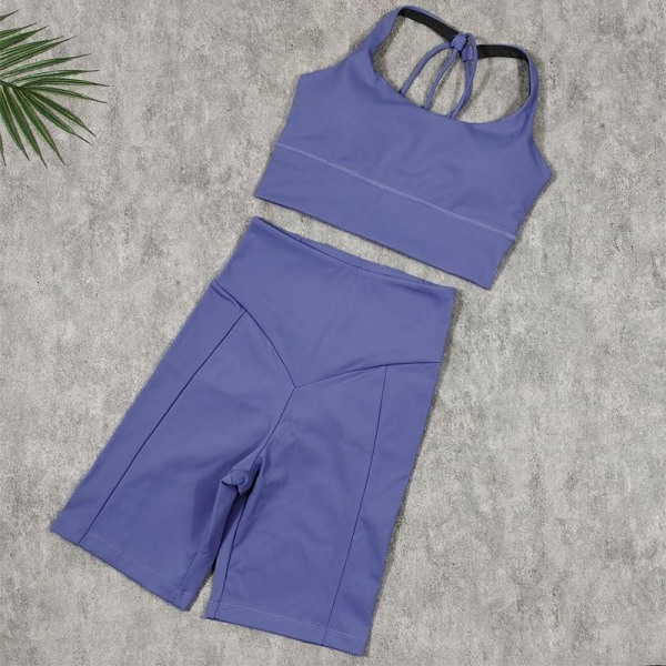 Joogaliivit ja shortsit, 2-osainen setti, treenivaatteet, spandex, naisille Purple Set L