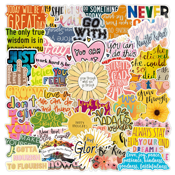 50 st Ej Upprepande Zhang Inspirerande Korta Meningar Graffiti Stickers Vattentäta Bagage Notebook Stickers Valentine's Day-50PCs