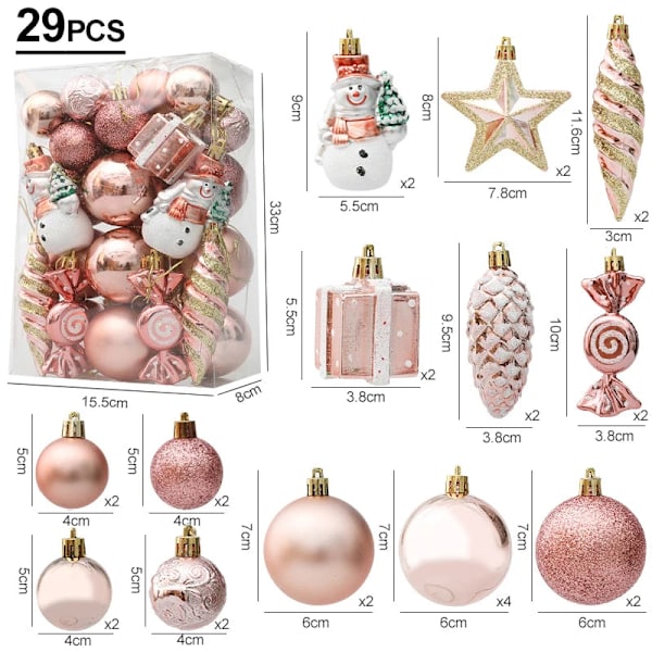 29/20 st Julgranskulor Hängande Prydnad Godis Käppar Kottar Set Jul Heminredning 2024 Navidad Nyår Rose Gold-29pcs