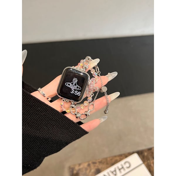 Klockarmband för Apple Watch iWatch 38/40/41 Silverkedja rosa pärlor