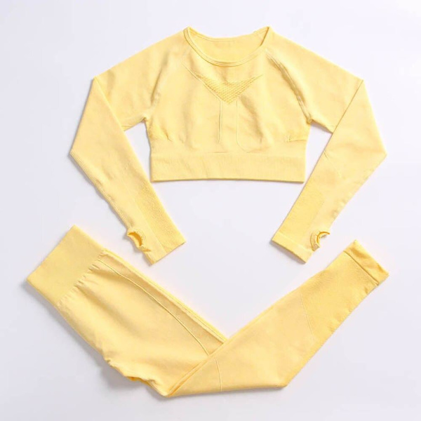 Joogasetti Kuntosalivaatteet Verryttelypuku Korkeavyötäröiset Housut Urheiluliivit Naisille Top Pants-Yellow M
