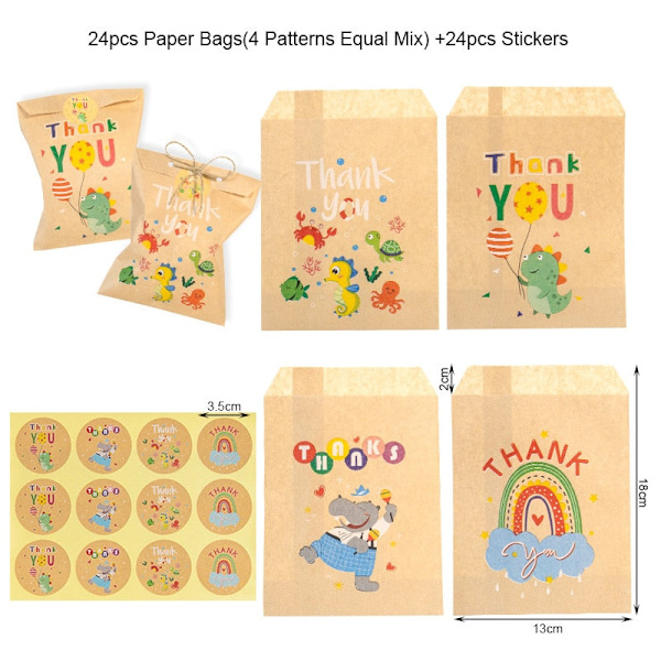 24 sæt julekraftpapirsposer Julemand Snemand Ræv Julefest Gavepose Slikkagepose Gaveindpakningsartikler 24sets Xmas Pattern2