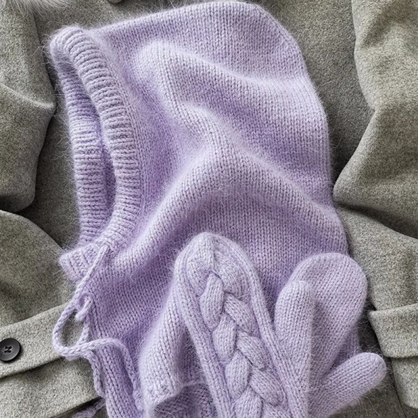 Western Style Efterår og Vinter Mode Varmt Halstørklæde Halsbeskyttelse Integreret Uldstrikket Hue Kvinder Blue and purple