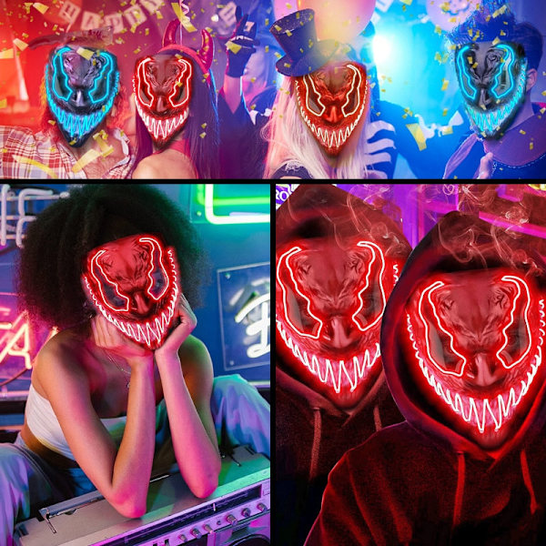 LED Halloween Mask Läskig Självlysande Mask Cosplay Party Kostym Pojkar Flickor Halloween Dekoration Ljusmask med 3 Ljuslägen Overseas Red