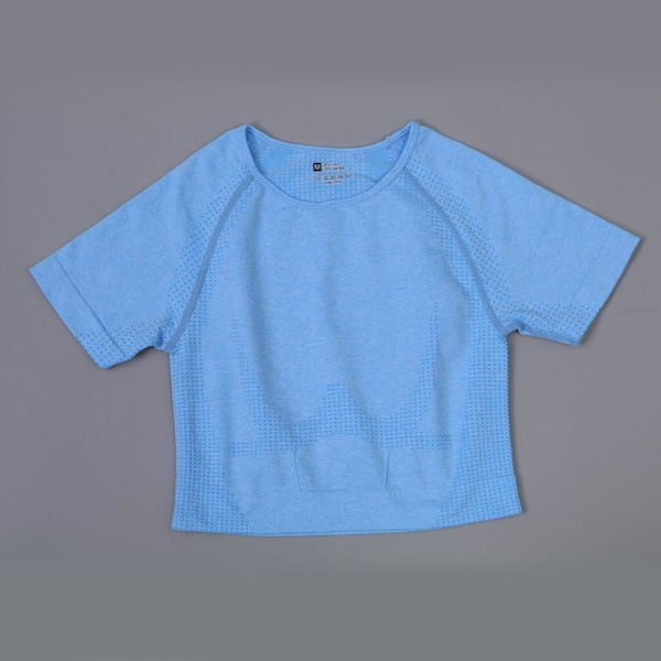 Joogasetti Urheilupuku Treenausvaatteet Lyhythihainen Crop Top Joogashortsit Naisille blue top L