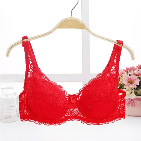 Dam Spets BH Djup V Push Up BH Formande Vadderad BH Underkläder Broderi Lingerie Plus Size BH Black 40B