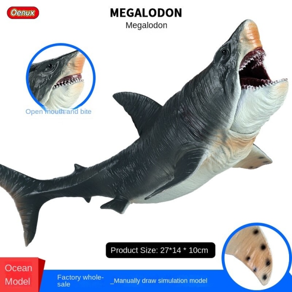 Stor Megalodon Marin Djurmodell Barn Pedagogisk Lärande Dekoration Leksaker Gåva Djurmodell large megalodon mouth movable