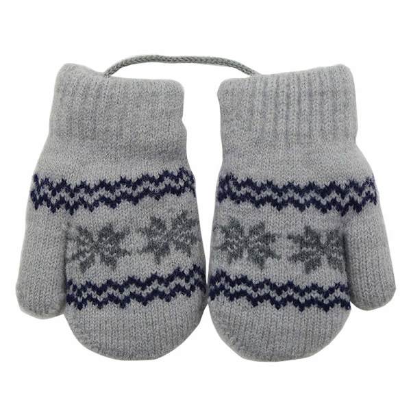 Warmom Vinter Barnhandskar Nya Barn Små Snöflingor Alpackaull Tjocka Varma Stickade Vantar Nyfödda Babyhandskar Vantar Gray