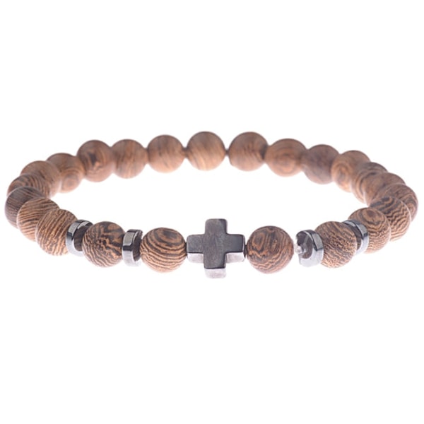 8mm Naturlig Rund Cylinder Træperler Armbånd Mænd Klassisk Elastisk Buddhistisk Bøn Buddha Armbånd Hommes ABJ026-1