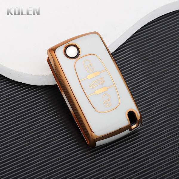TPU Bil Fjernbetjening Nøgle Etui Cover Skal Til Peugeot 107 207 307 308 407 607 3008 5008 Til Citroen Xsara Picasso C5 C6 C8 Nøglefri 2 Button White