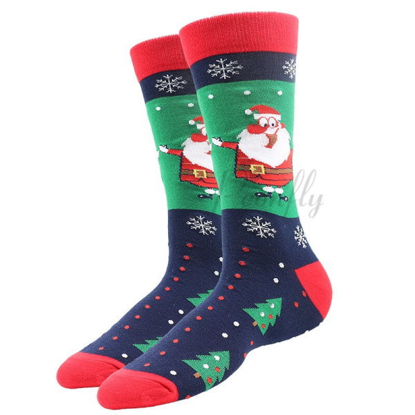 Julstrumpor PEONFLY Nya Färgglada Bomullsstrumpor Herrstrumpor Harajuku Hip Hop Roliga Tecknade Jultomten Kakor 40 EUR36-40