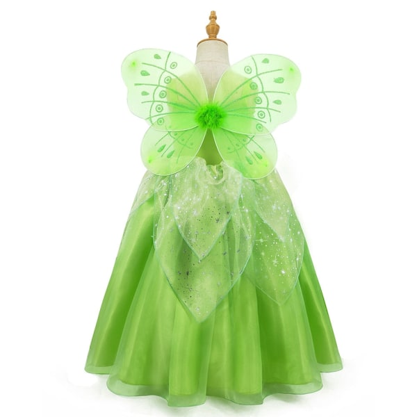 Flicka Blomma Fairy Tinker Bell Princess With Wings Charm Klänningar Kostym Tinkerbell Princess Dress Födelsedagsfest Barn Dress Up 140(size 10-11T) Dress Only