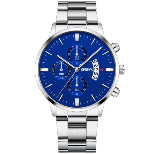 Kalender Stålklocka Watch Stor Urtavla Quartz Watch Watch Watch White steel blue face