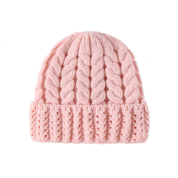 Ny Höst och Vinter Förälder-Barn Stickad Ullmössa Grossist Enfärgad Mamma Baby Twist Varm Hatt Pink Children (6 months-4 years old)