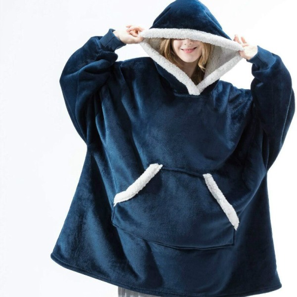 Oversized Hættetrøjer Sweatshirts Kvinder Tæppe med Ærmer Vinter Hætte Fleece Sweatshirts Kæmpe TV Tæppe Damska Sudadera Mujer Fur Pocket Blue One Size For All