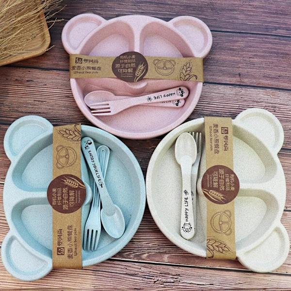 3 stk./sett Baby Sikker Silikon Spisebolle Tegneserie Barn Servise Treningsservise Barnebolle+skje+gaffel Matingsboller Pink