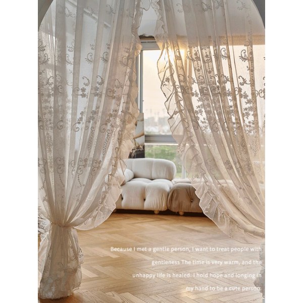 Retro-kirjailtu valkoinen pitsi tyttömäinen IG olohuoneen koristeverho makuuhuoneen parvekkeen sametti korkealaatuiset pimennys luksusverhot Lace Curtain W100cm H270cm 1pc