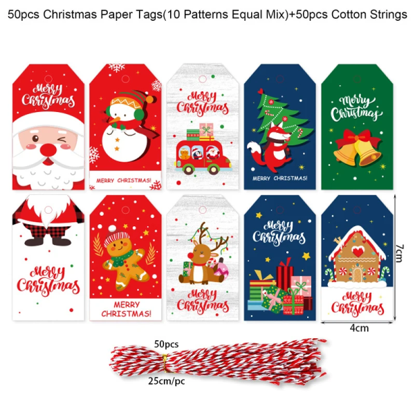 48/50 kpl Hyvää Joulua Kraft Paperi Tagit DIY Käsintehty Lahjapaketointi Paperi Tarrat Joulupukki Ripustuskoristeet Uuden Vuoden Sisustus 50pcs-set11