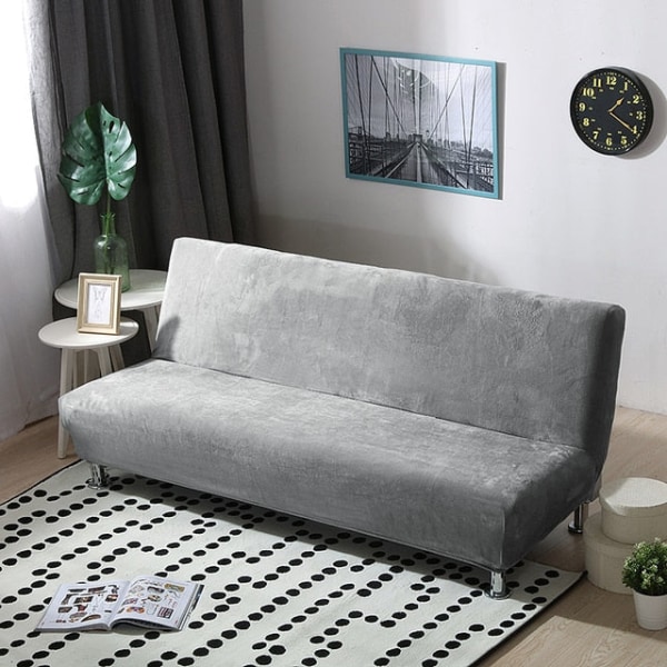 Universal Size Plysch Bäddsoffa Cover Armlös Fällbar sits Slipcover Stretch Covers Billig Soffa Protector Elastiskt cover Grey S Size