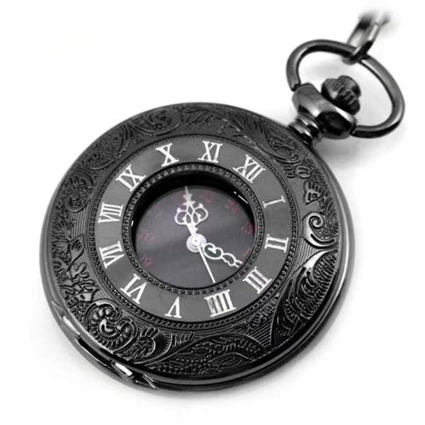 Taljekæde Quartz Lommeur Romersk Stil Udhulet Gammelt Ur Klassisk Retro Gammeldags Lommeur White steel
