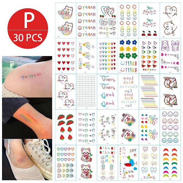 Väliaikaiset tatuointitarrat tytöille, vedenpitävät, pitkäkestoiset, feikkitatuointitarrat käteen, kirkkaat, söpöt tatuoinnit vartalolle, kasvoille, lasten tarrat P 30pcs