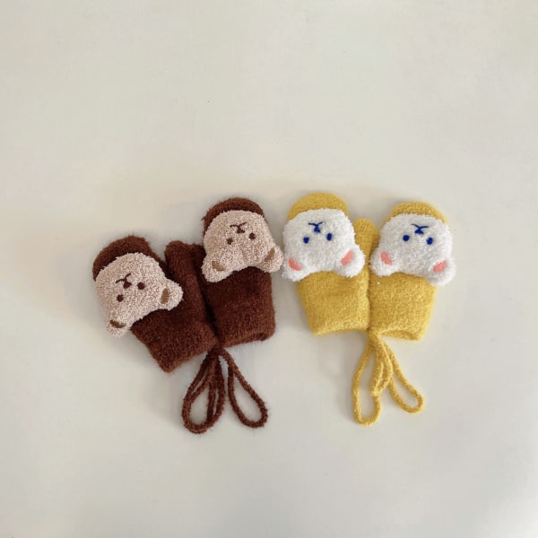 1-4 År Tecknad Björn Baby Vantar Vinter Varma Barn Baby Flickhandskar Stickade Barn Småbarn Tjocka Bitvantar Handschoen Red