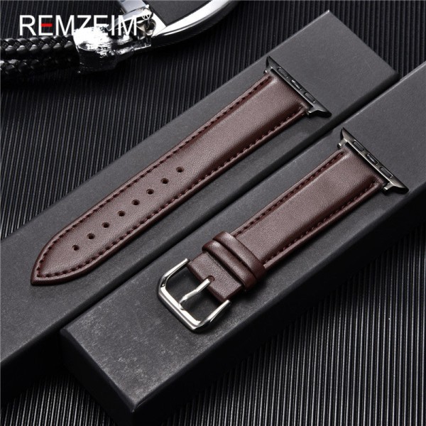 Äkta Läderarmband i Kalvskinn 38mm 40mm 41mm för iwatch 7 2 3 4 5 6 Mjukt Ersättningsarmband 42mm 44mm 45mm för Apple Watch Light Brown-S 38mm or 40mm or 41mm