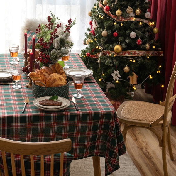 Duk Julhelg Tygbordsduk Garnfärgad Grön Rutig Rektangulär Bordsmatta Duk Red and green plaids 140*200cm