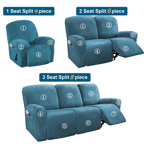 Stretch 1-2-3-sits All-inclusive Elastiska vilstolssoffor Cover Halkfritt Cabriolet Liggande Relax Fåtölj Cover Little Gray-Velvet 1 Seat Split 4 piece