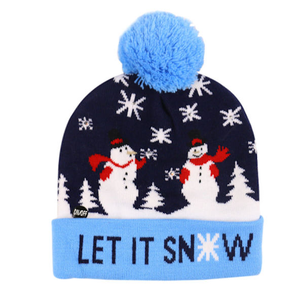 Joulukuusi-laippa pallolla neulottu hattu LED-värikkäillä häikäisevillä valoilla koristeltu lakki LET IT SNOW Adjustable 56-60cm