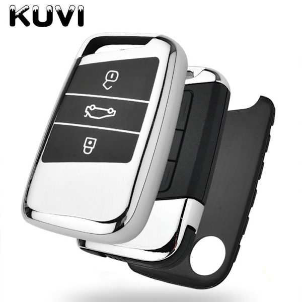 Mjukt TPU Bil Fjärrkontroll Nyckel Fodral Skydd Hållare Skal Fob För Magotan Passat B8 För Skoda Superb A7 Tillbehör silver