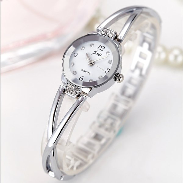 Dameur Stålbælte Studenterarmbånd Liv Vandtæt Quartz Elektronisk Dame Modeur silver streak white plate