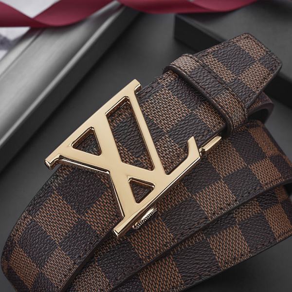 Business Casual Automatiskt Spänne Bälte Exklusivt Äkta Läder Mode Rutmönster All-Match Byxbälte Leather XL Golden coffee Plaid 115cm