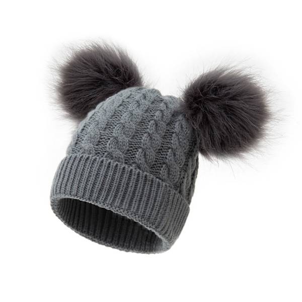 Uusi lämmin värikäs turkispallo aikuisten neulottu pipo syksyyn ja talveen naisille Gray Adult average size