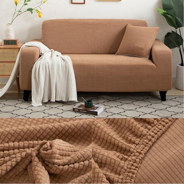 Tykt sofabetræk Jacquard ensfarvet trykte sofabetræk til stue sofabetræk hjørnesofa slipcover L form camel 2-seater(135-170cm)