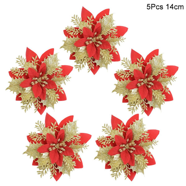 5 st Jul Röda Bär Konstgjord Blomma Tallkotte Gren Julgransdekorationer Ornament Presentförpackning Hem DIY Krans 5pcs red flower