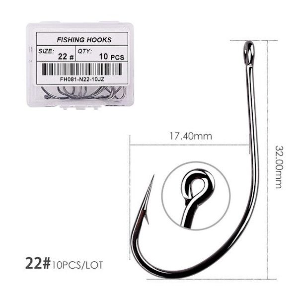 Fishhook 50 stk 10 stk Belagt Høykarbon Rustfritt Stål Barbefisk Karpefiskekroker Pakke med Original Eske Fiskeutstyr Size 22 - 10pcs