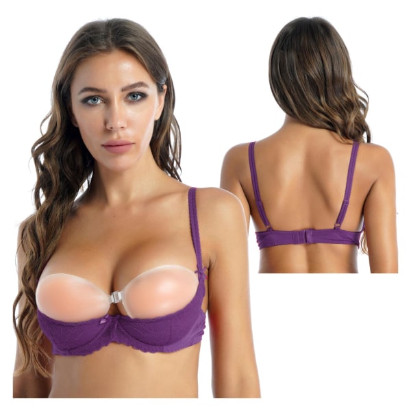 Dam 1/2 Kupa Push Up BH Topp Bygel BH Spets BH Sexig Erotisk Öppen Kupa Bustier BH Justerbar Rem Vadderad BH Underkläder Black XL