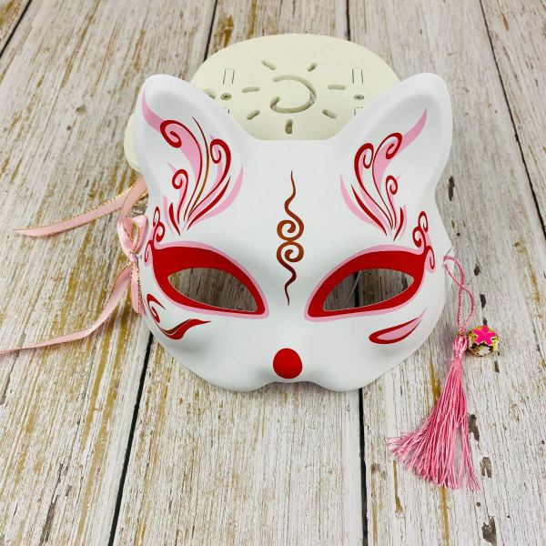 Japansk mask halvansikte handmålad katt rävmask Anime Demon Slayer Masquerade Halloween Festival Cosplay rekvisita 14