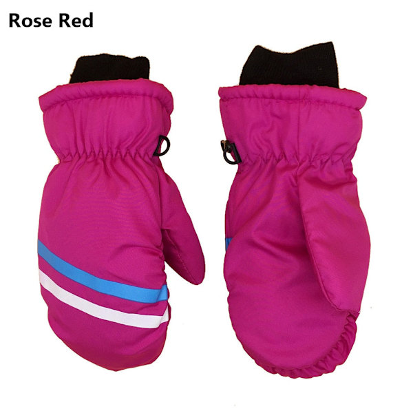 Termiska Skidhandskar Barn Vinter Fleece Vattentäta Varma Snöhandskar 3 Fingrar för Skidåkning Ridning Style2-rose red
