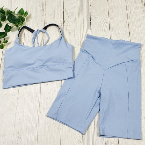 Yoga BH Shorts 2-delat Set Träningskläder Spandex För Kvinnor Green Set Short S