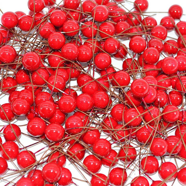 50 stk./lot Mini Kunstige Blomster Frukt Pollenbær Kirsebær Jul Plast Perlebær for Bryllup DIY Gaveeske Dekorerte Kranser F08