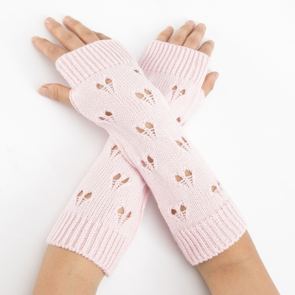 Stickade armvärmare för damer, mode handvärmare, vinterhandskar, virkade armar, ihåliga hjärtvantar, varma fingerlösa handskar Gray One Size
