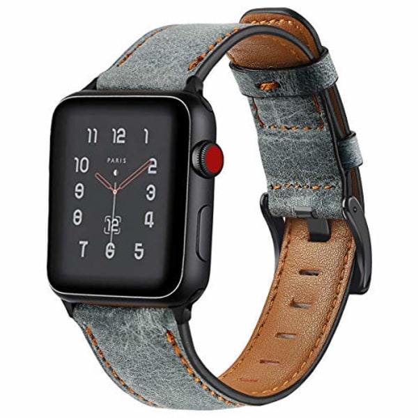 Läderarmband för Apple Watch band 44mm 41mm 45mm 40mm 42mm 38mm Retro Ko klockarmband armband iWatch serie 7 3 4 5 se 6 Gray 42mm or 44mm or 45mm